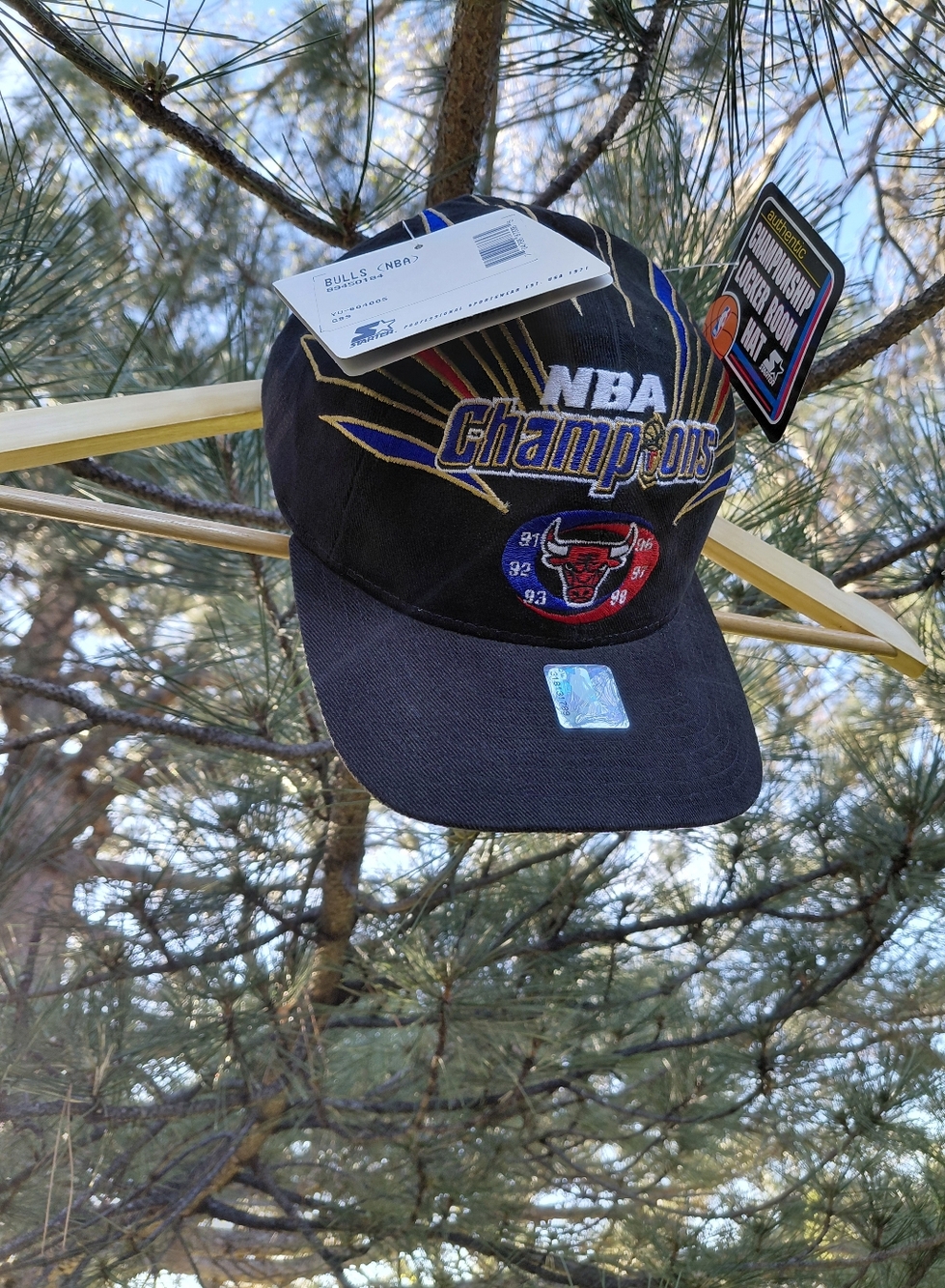 NBA Champions Chicago Bulls Vintage Snapback Hat - Black with Red/Blue Accents